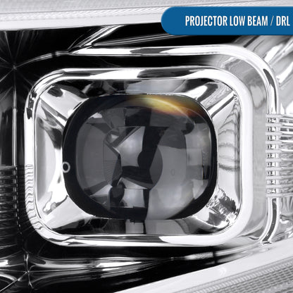 Ronnin - Se adapta a Chevy Colorado 2015-2022 Luces direccionales secuenciales de tubo LED Switchback + Par de ensamblajes de faros proyectores con efecto de inicio animado | Cromado