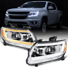 Ronnin - Se adapta a Chevy Colorado 2015-2022 Luces direccionales secuenciales de tubo LED Switchback + Par de ensamblajes de faros proyectores con efecto de inicio animado | Cromado