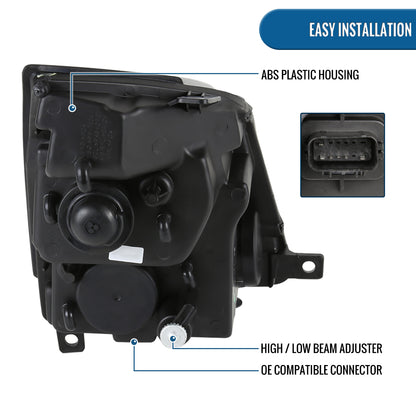 Ronnin - Compatible con Cadillac CTS 2008-2014, faros delanteros con proyector de halógeno y luz LED de repuesto mejorada, par | Cromo