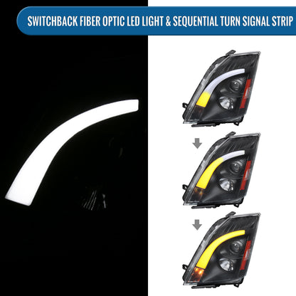 Ronnin - Fits 2008-2014 Cadillac CTS Upgraded Replacement LED Tube Switchback Sequential Turn Signal Halogen Projector Headlights Assembly Pair | Black