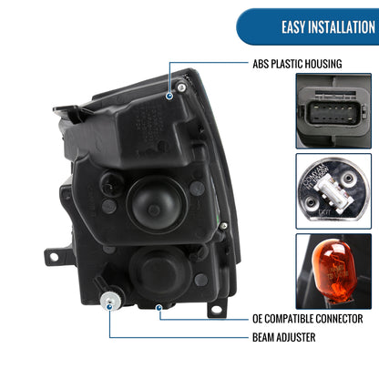 Ronnin - Fits 2008-2014 Cadillac CTS Upgraded Replacement LED Tube Switchback Sequential Turn Signal Halogen Projector Headlights Assembly Pair | Black
