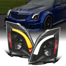 Ronnin - Fits 2008-2014 Cadillac CTS Upgraded Replacement LED Tube Switchback Sequential Turn Signal Halogen Projector Headlights Assembly Pair | Black