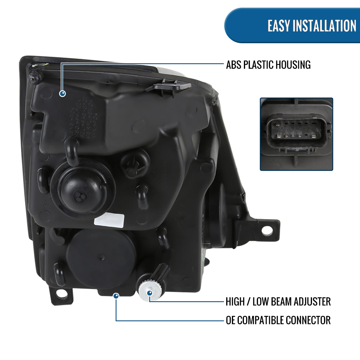 Ronnin - Se adapta a 2008-2014 Cadillac CTS Par de faros delanteros con proyector halógeno y luz LED de repuesto mejorada | Negro ahumado