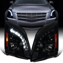 Ronnin - Fits 2008-2014 Cadillac CTS Upgraded Replacement LED Light Halogen Projector Headlights Assembly Pair | Black Smoke