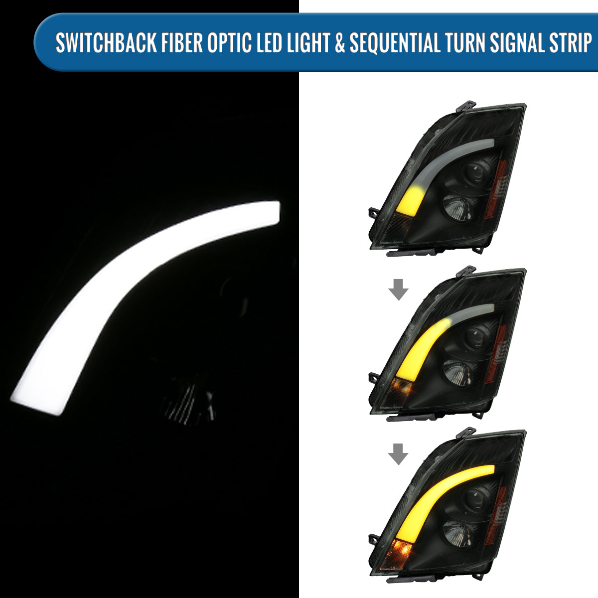 Ronnin - Fits 2008-2014 Cadillac CTS Upgraded Replacement LED Tube Switchback Sequential Turn Signal Halogen Projector Headlights Assembly Pair | Black Smoke