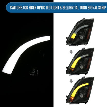 Ronnin - Fits 2008-2014 Cadillac CTS Upgraded Replacement LED Tube Switchback Sequential Turn Signal Halogen Projector Headlights Assembly Pair | Black Smoke