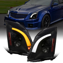 Ronnin - Fits 2008-2014 Cadillac CTS Upgraded Replacement LED Tube Switchback Sequential Turn Signal Halogen Projector Headlights Assembly Pair | Black Smoke