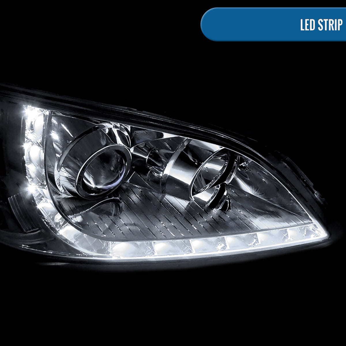 Ronnin - Fits 2004-2005 Honda Civic 2Dr 4Dr Sedan Coupe Upgraded LED Running Lights Projector Headlights Replacement Assembly Pair | Chrome