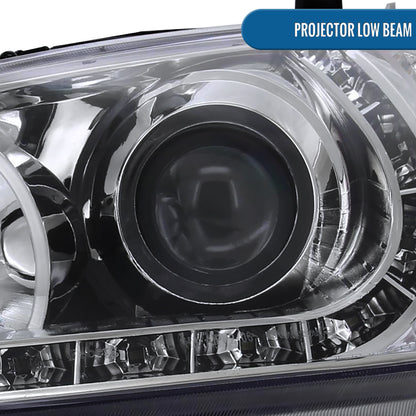 Ronnin - Fits 2004-2005 Honda Civic 2Dr 4Dr Sedan Coupe Upgraded LED Running Lights Projector Headlights Replacement Assembly Pair | Chrome