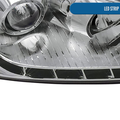 Ronnin - Fits 2004-2005 Honda Civic 2Dr 4Dr Sedan Coupe Upgraded LED Running Lights Projector Headlights Replacement Assembly Pair | Chrome