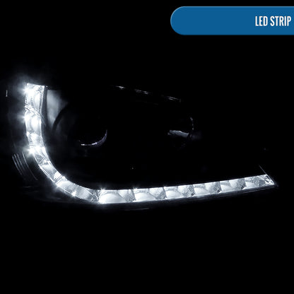 Ronnin - Fits 2004-2005 Honda Civic 2Dr 4Dr Sedan Coupe Upgraded LED Running Lights Projector Headlights Replacement Assembly Pair | Black