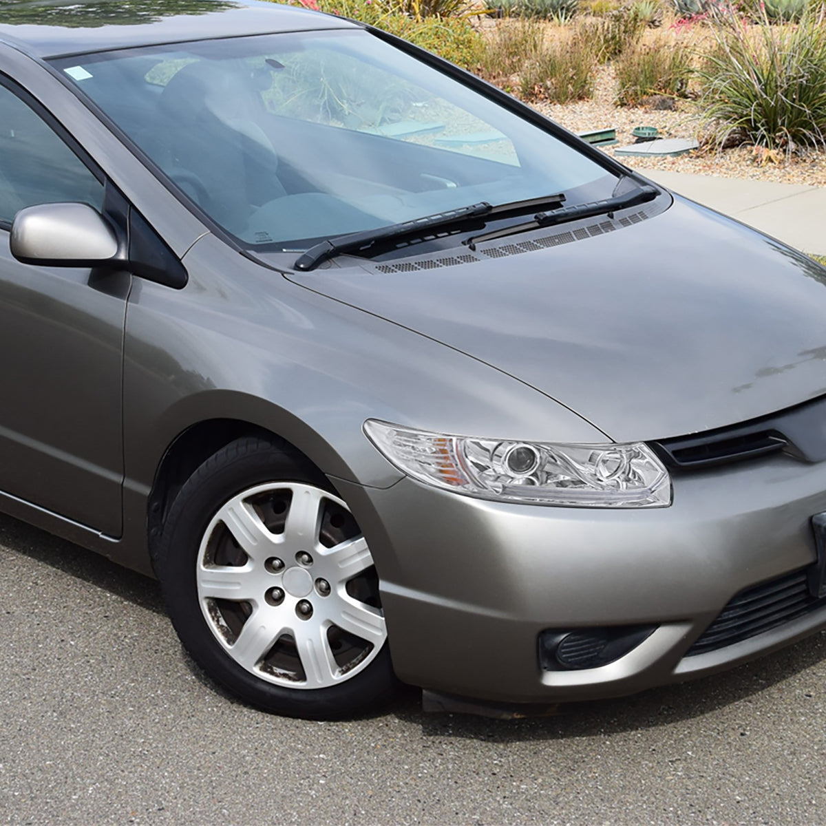 Ronnin - Faros delanteros con proyector LED y luces de circulación diurna para Honda Civic Coupé de 2 puertas 2006-2011, par | Cromo