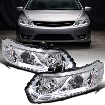 Ronnin - Faros delanteros con proyector LED y luces de circulación diurna para Honda Civic Coupé de 2 puertas 2006-2011, par | Cromo