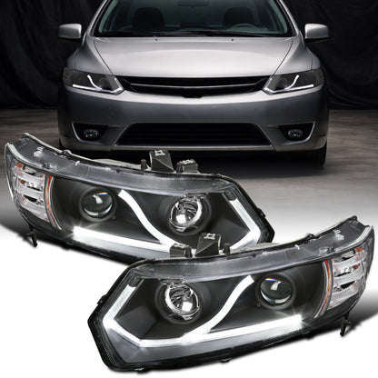 Ronnin - Faros delanteros con proyector LED de circulación diurna para Honda Civic Coupé de 2 puertas 2006-2011, par | Negro