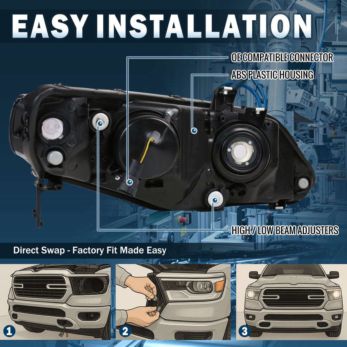 2006-2011 Honda Civic 4-Door Sedan  Replacement Projector Headlights Assembly Pair | Black
