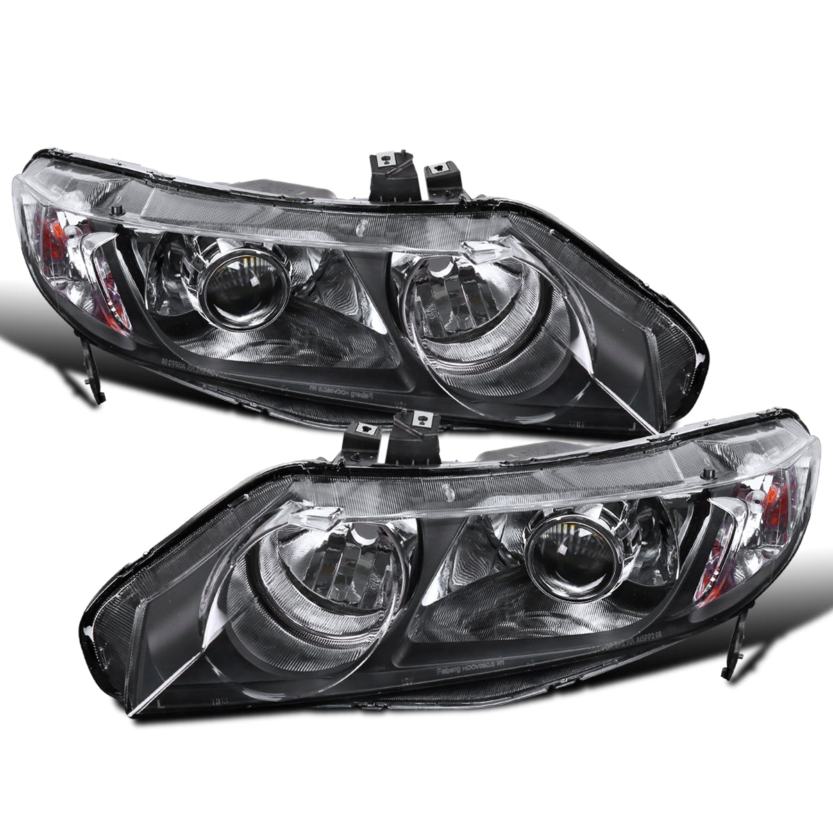 2006-2011 Honda Civic 4-Door Sedan  Replacement Projector Headlights Assembly Pair | Black