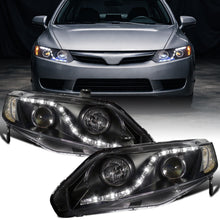 Ronnin - Se adapta a Honda Civic Sedan 4 puertas 2006-2011 Luces LED de circulación diurna Proyector de faros delanteros Par | Negro