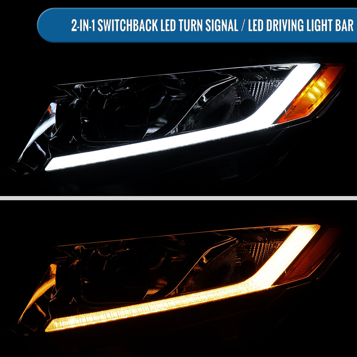 2012-2013 Honda Civic 2Dr 2012-2015 4Dr Projector Headlights LED Switchback Turn Signal Lights Assembly Pair | Chrome