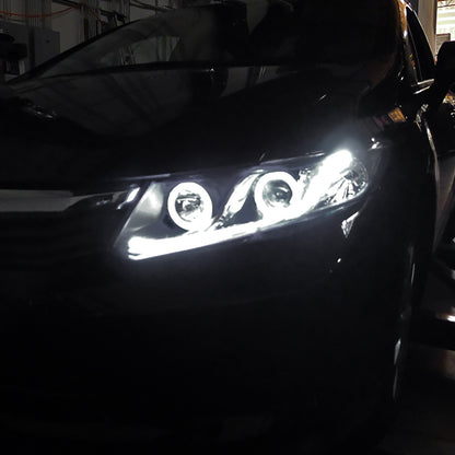 2012-2013 Honda Civic 2Dr Coupe 2012-2015 Honda Civic 4Dr Sedan LED Dual Rims Running Lights Projector Headlights Assembly Pair | Black