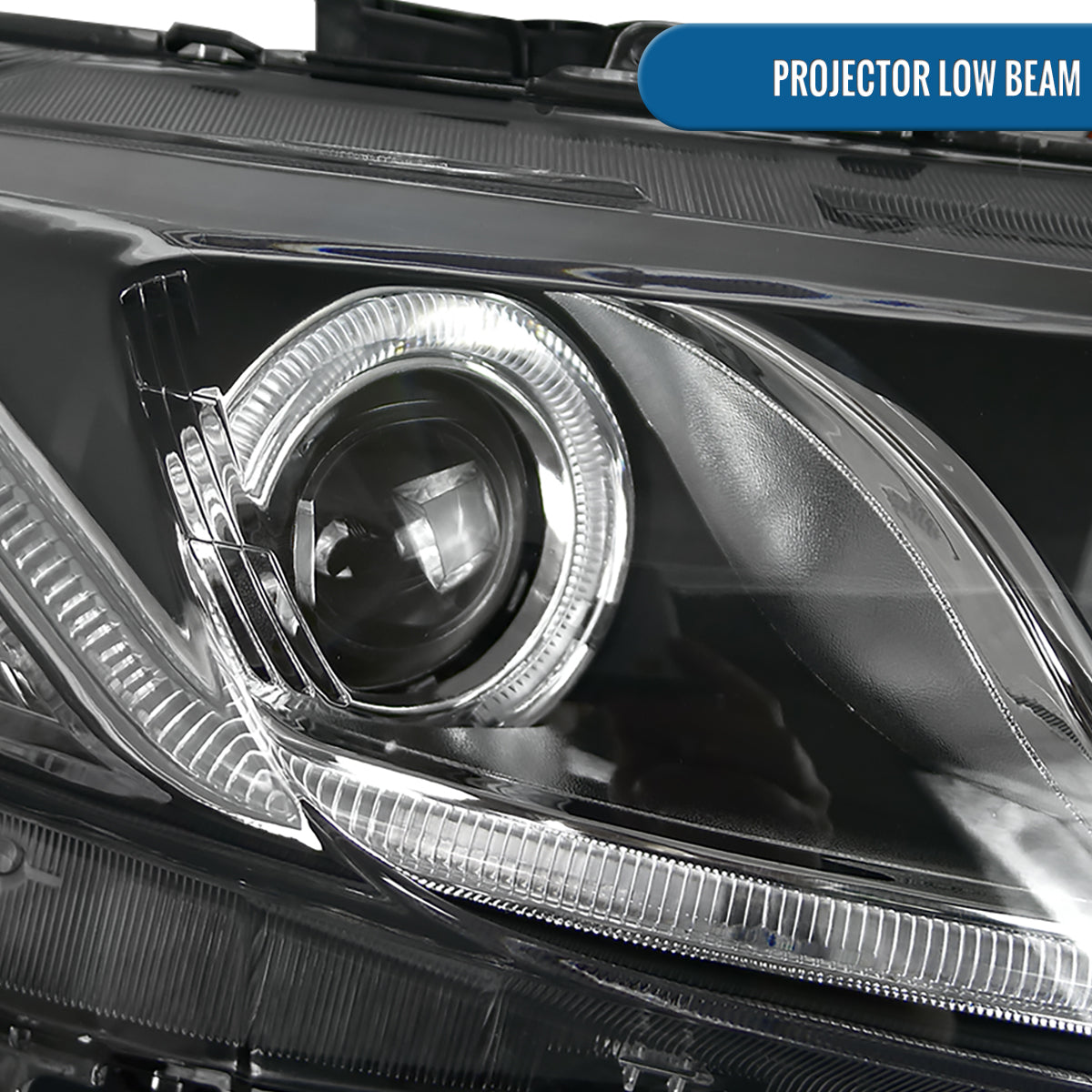 2012-2013 Honda Civic 2Dr Coupe 2012-2015 Honda Civic 4Dr Sedan LED Dual Rims Running Lights Projector Headlights Assembly Pair | Black
