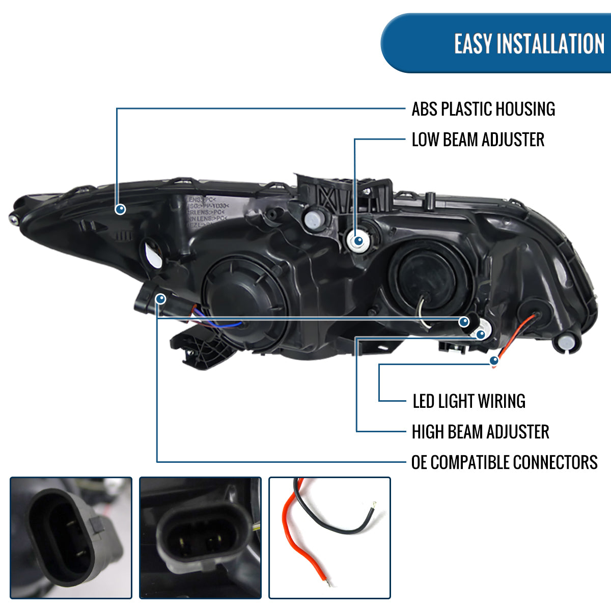 2012-2013 Honda Civic 2Dr Coupe 2012-2015 Honda Civic 4Dr Sedan LED Dual Rims Running Lights Projector Headlights Assembly Pair | Black