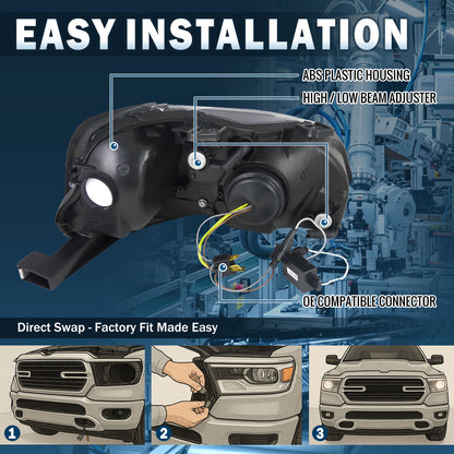 Ronnin - Compatible con Honda Civic 2 puertas Coupé 4 puertas Sedán 1999-2000 Proyector Faros delanteros Ensamblaje de reemplazo Par | Negro