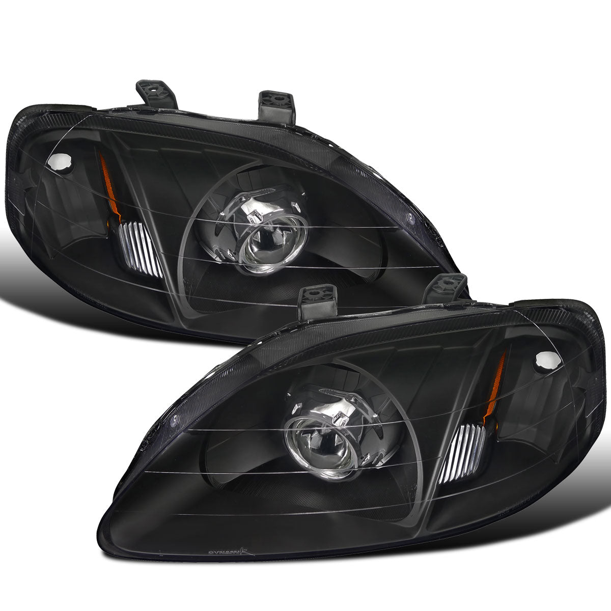 Ronnin - Compatible con Honda Civic 2 puertas Coupé 4 puertas Sedán 1999-2000 Proyector Faros delanteros Ensamblaje de reemplazo Par | Negro