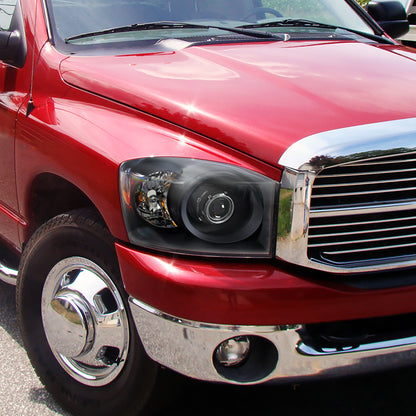 2006-2009 Dodge Ram 1500 2500 3500 Pickup Truck Projector Headlights Replacement Assembly Pair | Black
