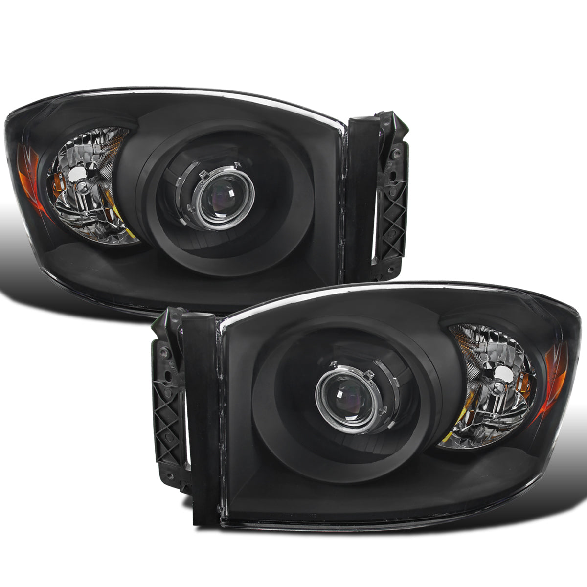 2006-2009 Dodge Ram 1500 2500 3500 Pickup Truck Projector Headlights Replacement Assembly Pair | Black