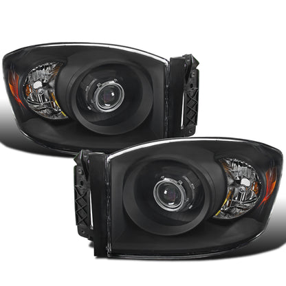 2006-2009 Dodge Ram 1500 2500 3500 Pickup Truck Projector Headlights Replacement Assembly Pair | Black