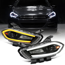 Ronnin - Fits 2013-2016 Dodge Dart Halogen Projector Headlights LED Switchback Sequential Turn Signals + Animated Startup Effect Parking Assembly Pair | Black