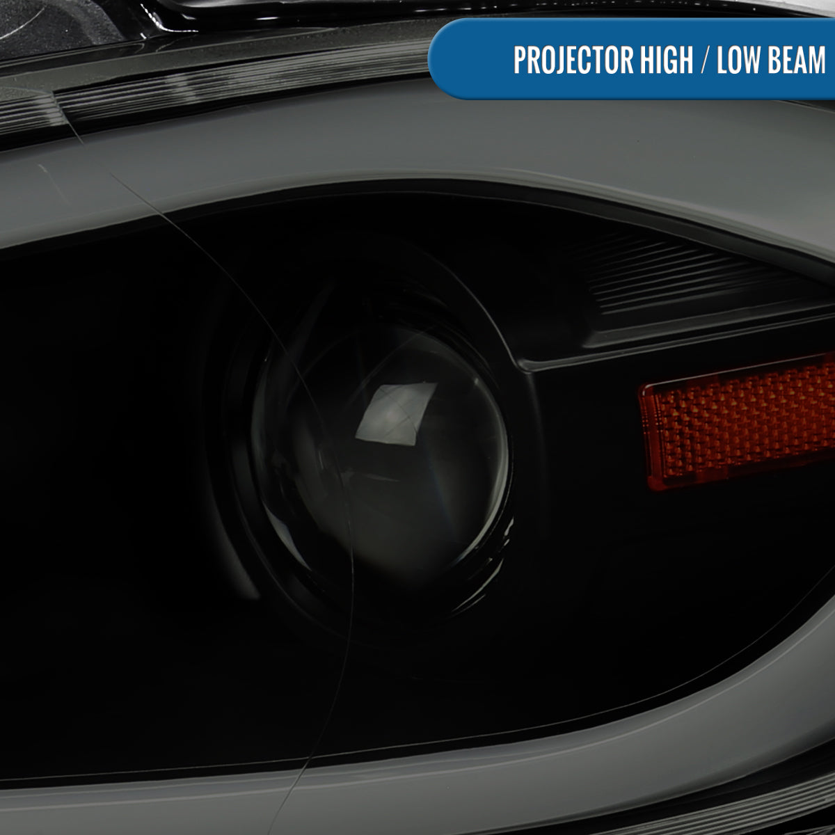 Ronnin - Fits 2013-2016 Dodge Dart Halogen Projector Headlights LED Switchback Sequential Turn Signals + Animated Startup Effect Parking Assembly Pair | Black Smoke