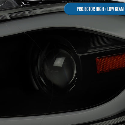 Ronnin - Fits 2013-2016 Dodge Dart Halogen Projector Headlights LED Switchback Sequential Turn Signals + Animated Startup Effect Parking Assembly Pair | Black Smoke