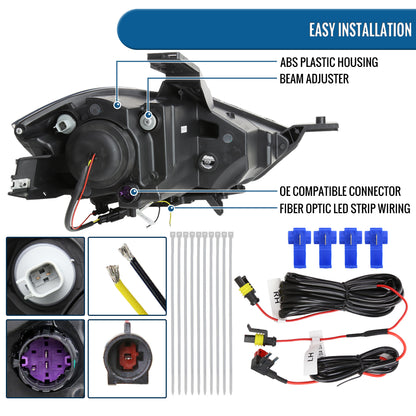 Ronnin - Fits 2013-2016 Dodge Dart Halogen Projector Headlights LED Switchback Sequential Turn Signals + Animated Startup Effect Parking Assembly Pair | Black Smoke