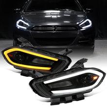 Ronnin - Fits 2013-2016 Dodge Dart Halogen Projector Headlights LED Switchback Sequential Turn Signals + Animated Startup Effect Parking Assembly Pair | Black Smoke