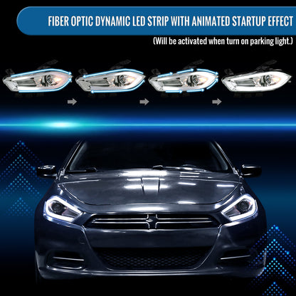 Ronnin - Fits 2013-2016 Dodge Dart Halogen Projector Headlights LED Switchback Sequential Turn Signals + Animated Startup Effect Parking Assembly Pair | Chrome