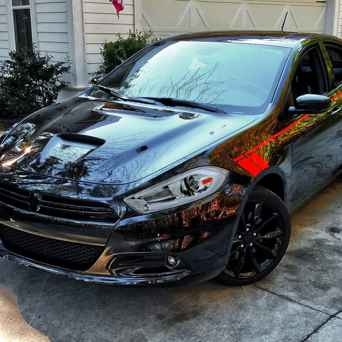 Ronnin - Fits 2013-2016 Dodge Dart Halogen Projector Headlights LED Switchback Sequential Turn Signals + Animated Startup Effect Parking Assembly Pair | Chrome