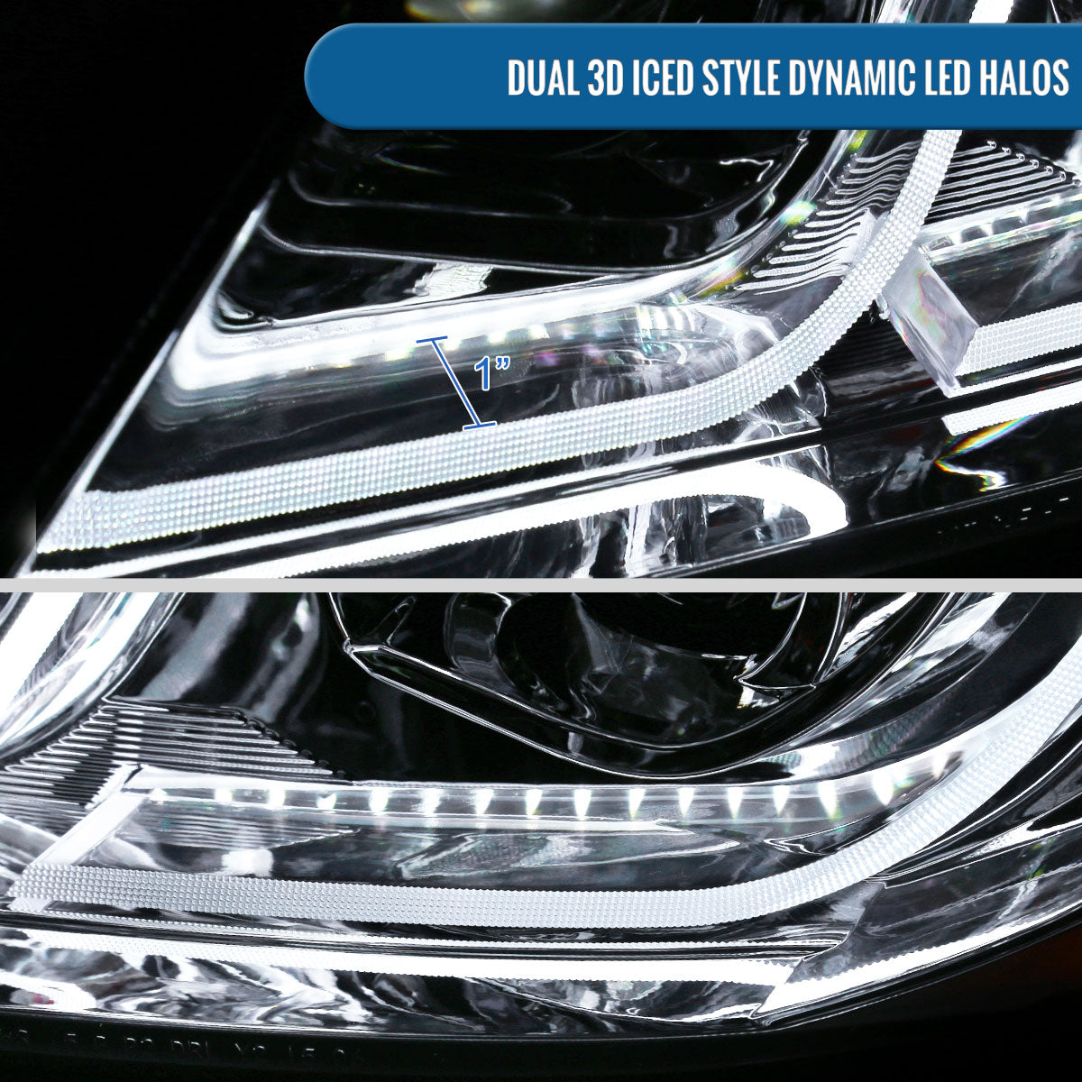 Ronnin - Fits 2006-2011 BMW 3-Series 325i 328i 330i E90 E91 Upgraded Dual Projector Halogen Headlights LED Sequential Turn Signals + Animated Startup Pair | Chrome