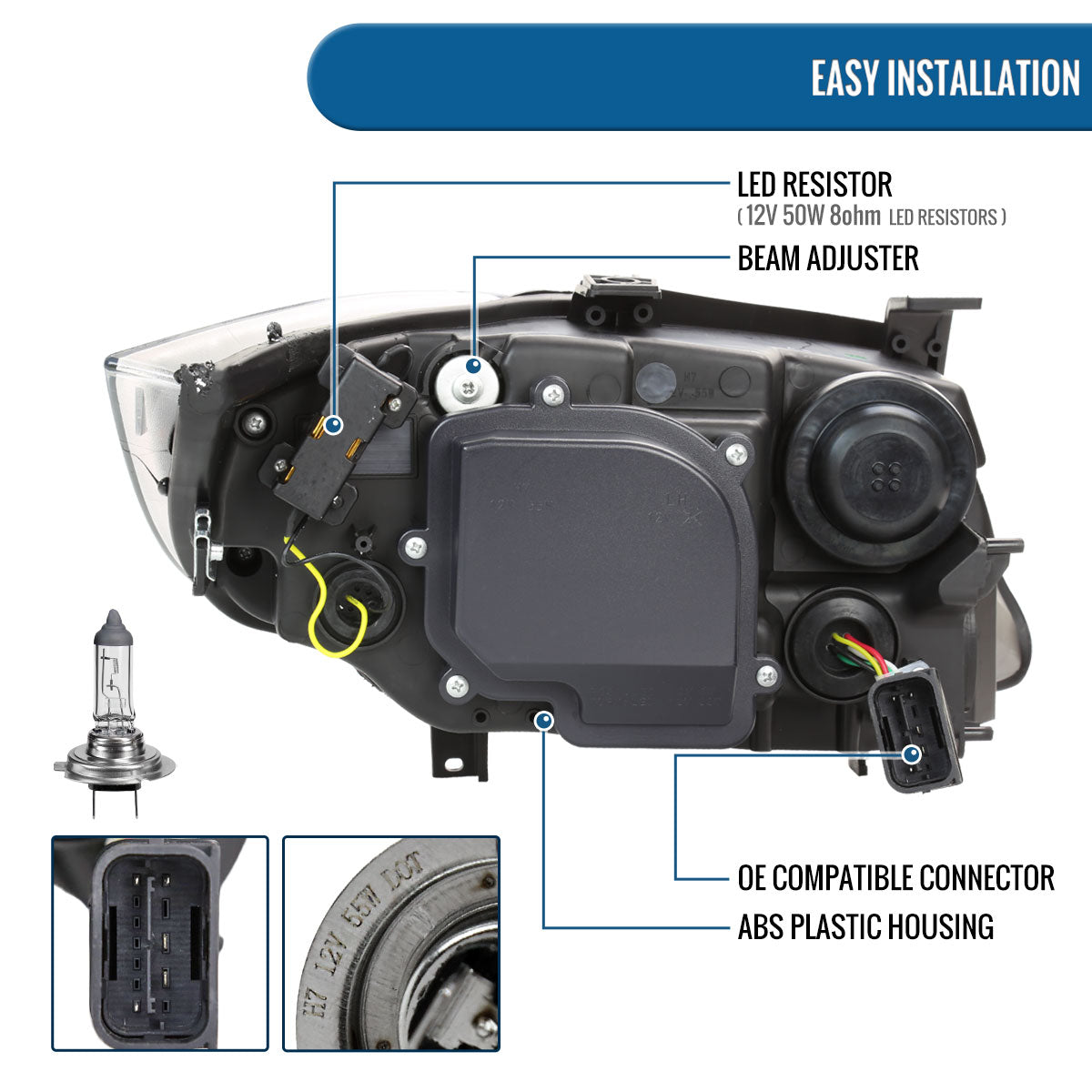 Ronnin - Fits 2006-2011 BMW 3-Series 325i 328i 330i E90 E91 Upgraded Dual Projector Halogen Headlights LED Sequential Turn Signals + Animated Startup Pair | Chrome