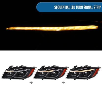 Ronnin - Fits 2006-2011 BMW 3-Series 325i 328i 330i E90 Sedan E91 Wagon Upgraded Replacement Dual Projector Halogen Headlights LED Sequential Turn Signals + Animated Startup Pair | Black