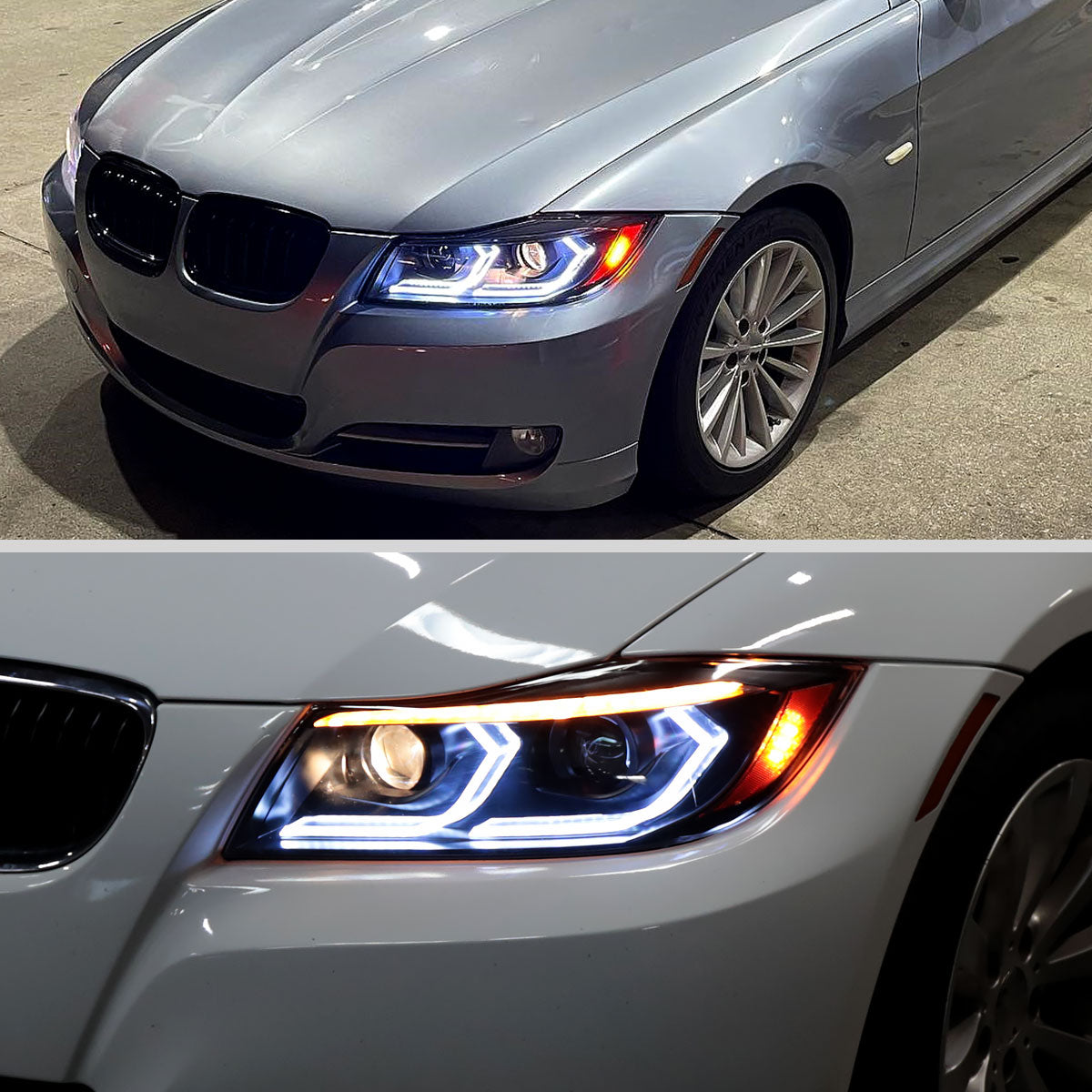 Ronnin - Fits 2006-2011 BMW 3-Series 325i 328i 330i E90 Sedan E91 Wagon Upgraded Replacement Dual Projector Halogen Headlights LED Sequential Turn Signals + Animated Startup Pair | Black