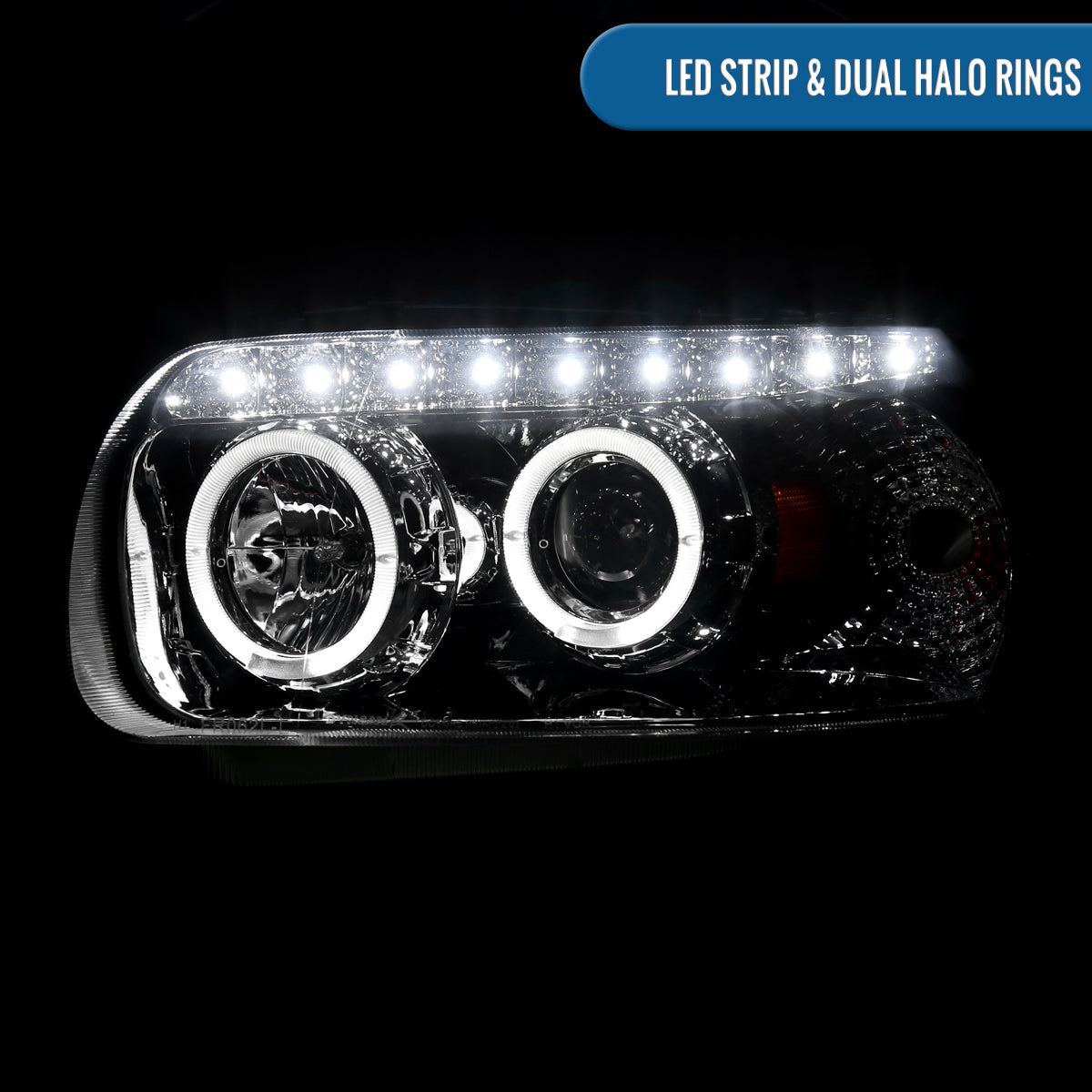 Ronnin - Compatible con Ford Escape 2005-2007, juego de faros proyectores LED de doble halo y reemplazo de ensamblaje | Cromo