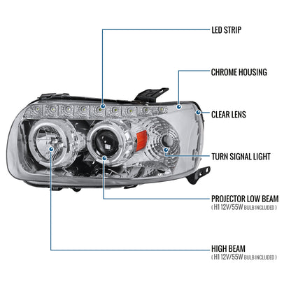 Ronnin - Compatible con Ford Escape 2005-2007, juego de faros proyectores LED de doble halo y reemplazo de ensamblaje | Cromo