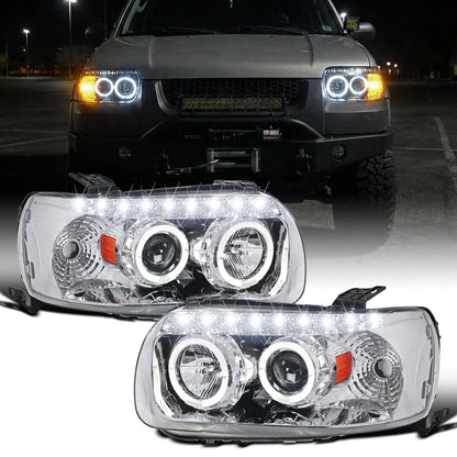 Ronnin - Compatible con Ford Escape 2005-2007, juego de faros proyectores LED de doble halo y reemplazo de ensamblaje | Cromo