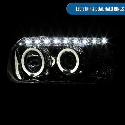Ronnin - Fits 2005-2007 Ford Escape LED Dual Halo Rims Projector Headlights Assembly Replacement Pair | Smoke