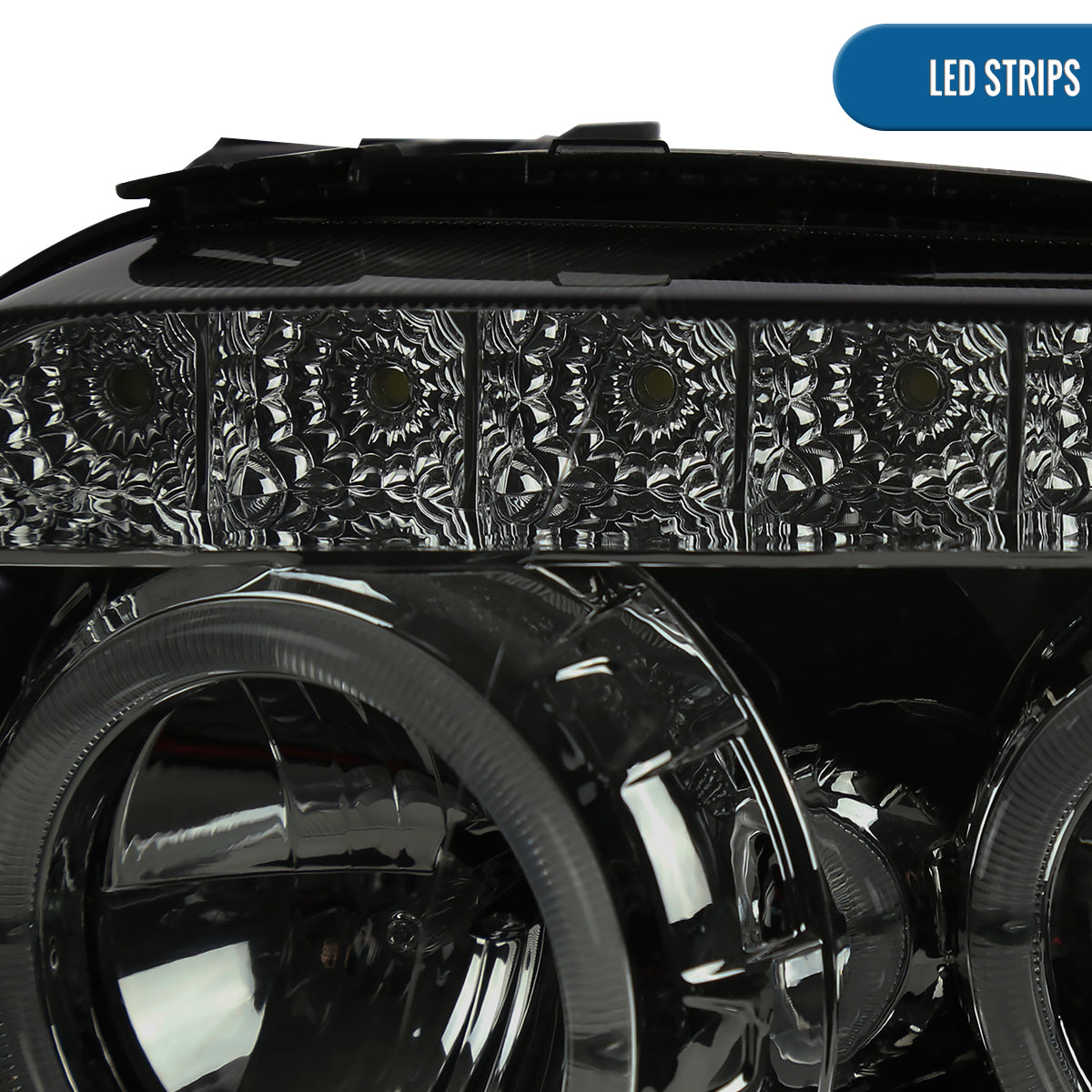 Ronnin - Fits 2005-2007 Ford Escape LED Dual Halo Rims Projector Headlights Assembly Replacement Pair | Smoke