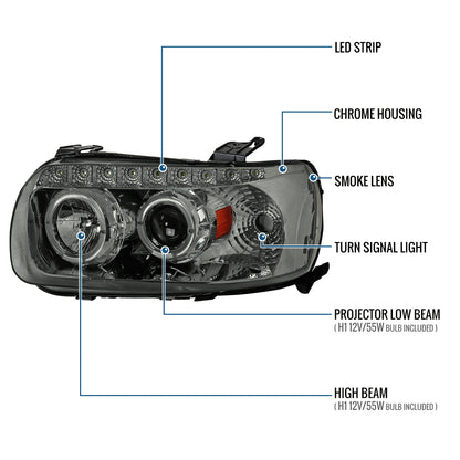 Ronnin - Fits 2005-2007 Ford Escape LED Dual Halo Rims Projector Headlights Assembly Replacement Pair | Smoke