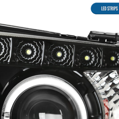 Ronnin - Fits 2005-2007 Ford Escape LED Dual Halo Rims Projector Headlights Assembly Replacement Pair | Black