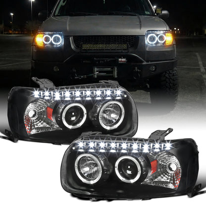Ronnin - Fits 2005-2007 Ford Escape LED Dual Halo Rims Projector Headlights Assembly Replacement Pair | Black