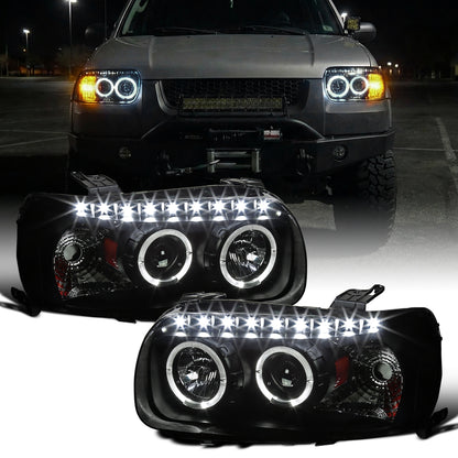 Ronnin - Fits 2005-2007 Ford Escape LED Dual Halo Rims Projector Headlights Assembly Replacement Pair | Black Smoke